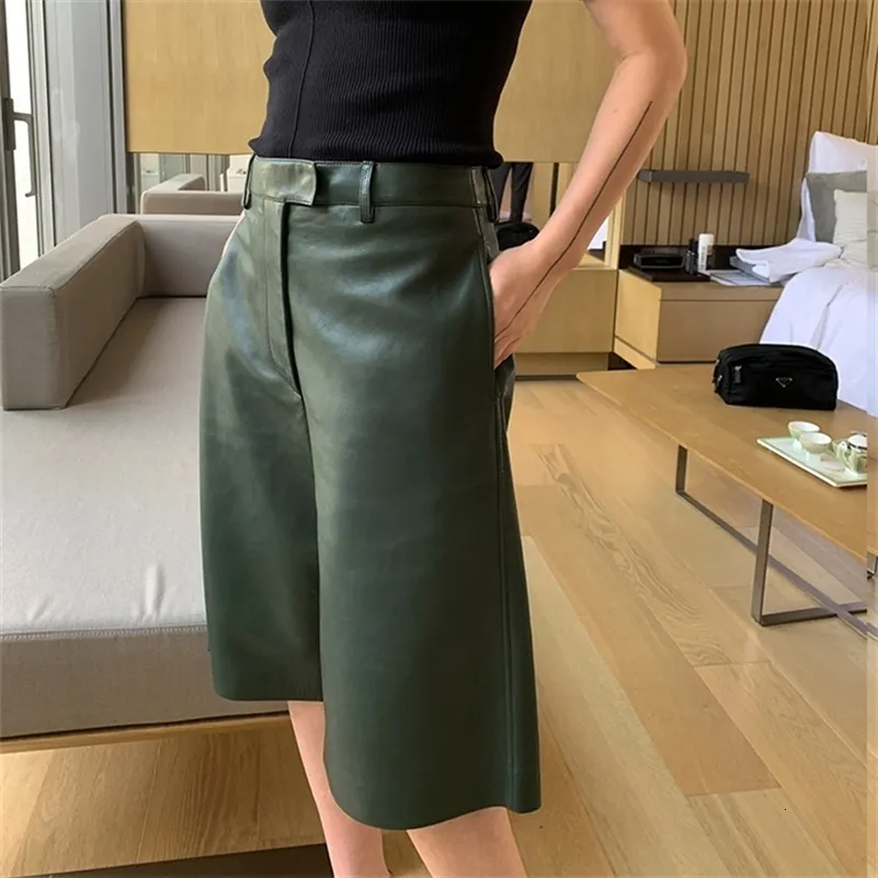 Women's Shorts High waisted women's PU leather shorts Motorcycle women's artificial leather loose shorts Military green Spring/Summer GD595 230412