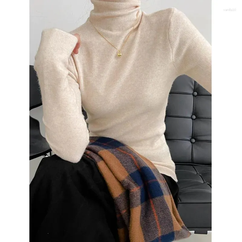 여자 스웨터 2023 가을/겨울 터틀넥 스웨터 여성 탄성 슬림 긴 소매 견고한 기본 니트웨어