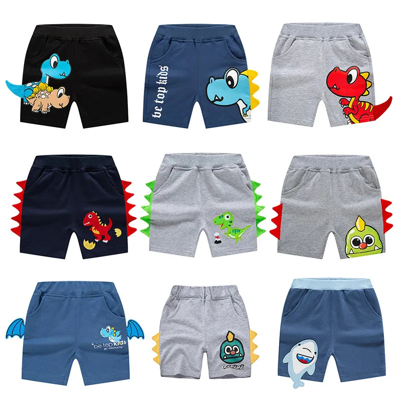 Shorts 2023 zomer 28 jaar kinderen jongens cartoon dinosaurus borduurwerk baby sport kinderen peuter kleine jongenskleding 230412