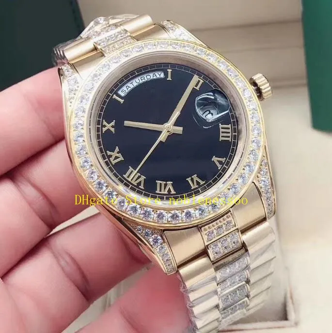 18 Style z pudełkiem męskie 18K żółte złoto zegarki męskie 40 mm szampana rzymska data ramki żółtej złotej diamentowej bransoletki 248k