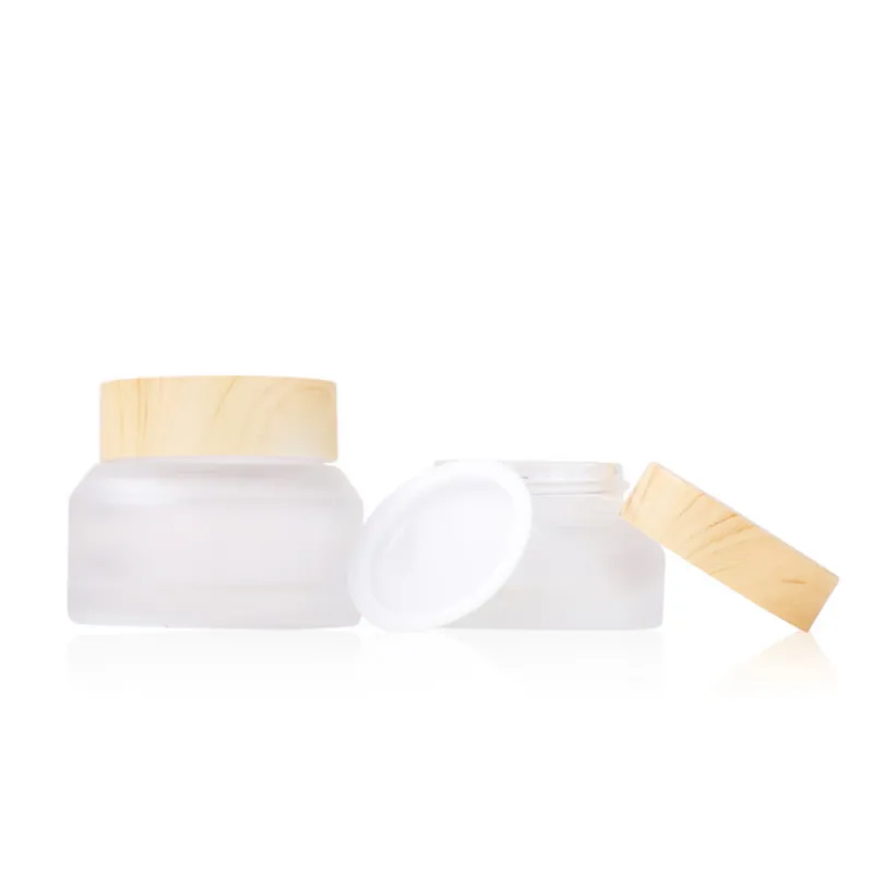 Lege 15 g 30 g 50 g glazen crème flessen ooglichaam gezichtsmasker lotion potten met plastic houten korrel deksels