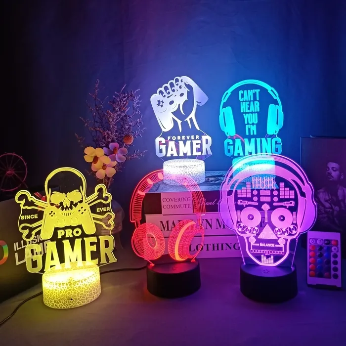 Lampe 3D Dark S Gaming - Veilleuse Déco Chambre Garçon, Idée Cadeau Noël Adolescent Gamer
