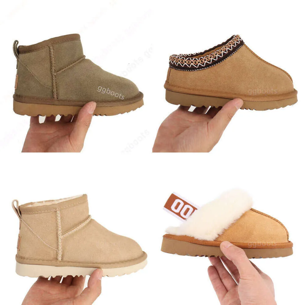 Kids Peuter uggskid Tasman Slippers Tazz Baby Schoenen Kastanje Bont Slippers Schapenvacht Shearling Klassieke Ultra Mini Boot Winter Muiltjes ug 8832ess