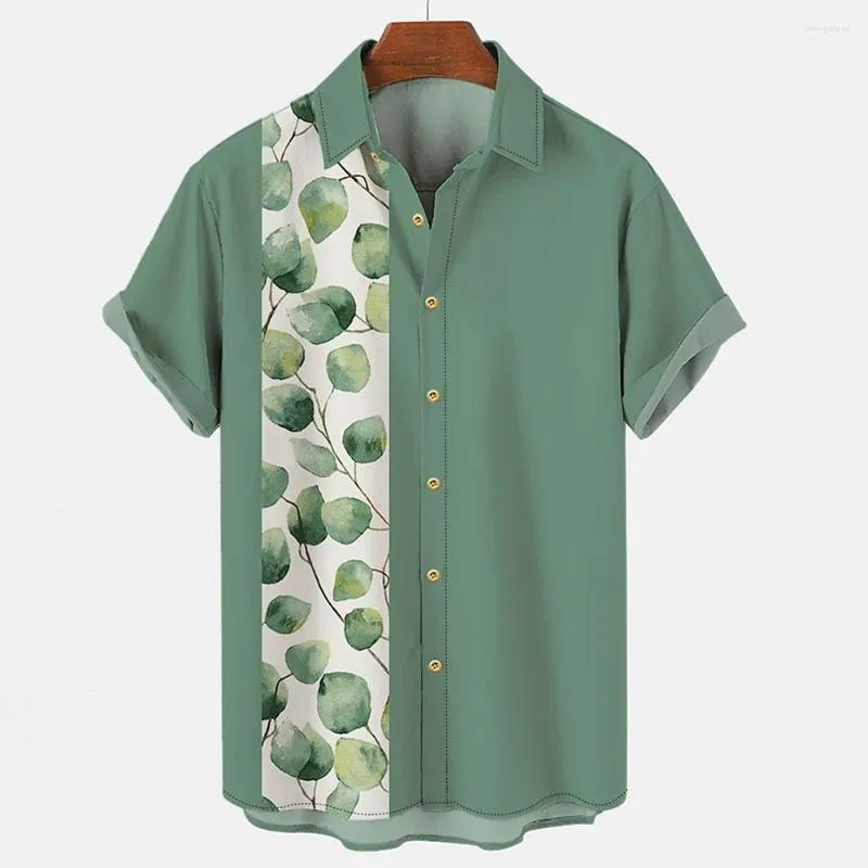 Camicie casual da uomo 2023 Camicia a maniche corte con colletto polo con stampa digitale verde acquerello foglia estiva da uomo 2023 Moda e confortevole
