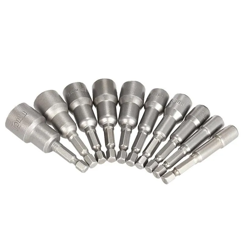 Freeshipping 10 Teile/los 65mm 1/4 "Sechskantschaft Metrische Steckschlüsselschraube 6-15mm Pneumatische Starke Leistung magnetische Mutter Fahrer Bohrer Bits Kxkp