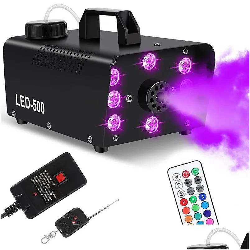 Fogmaskinbubblemaskin RGB LED ROKE HINE 500W 8 LEDS Halloween Fogger Smoking Hines DJ Club Stage Lighting Drop Delivery Lights OTN3D