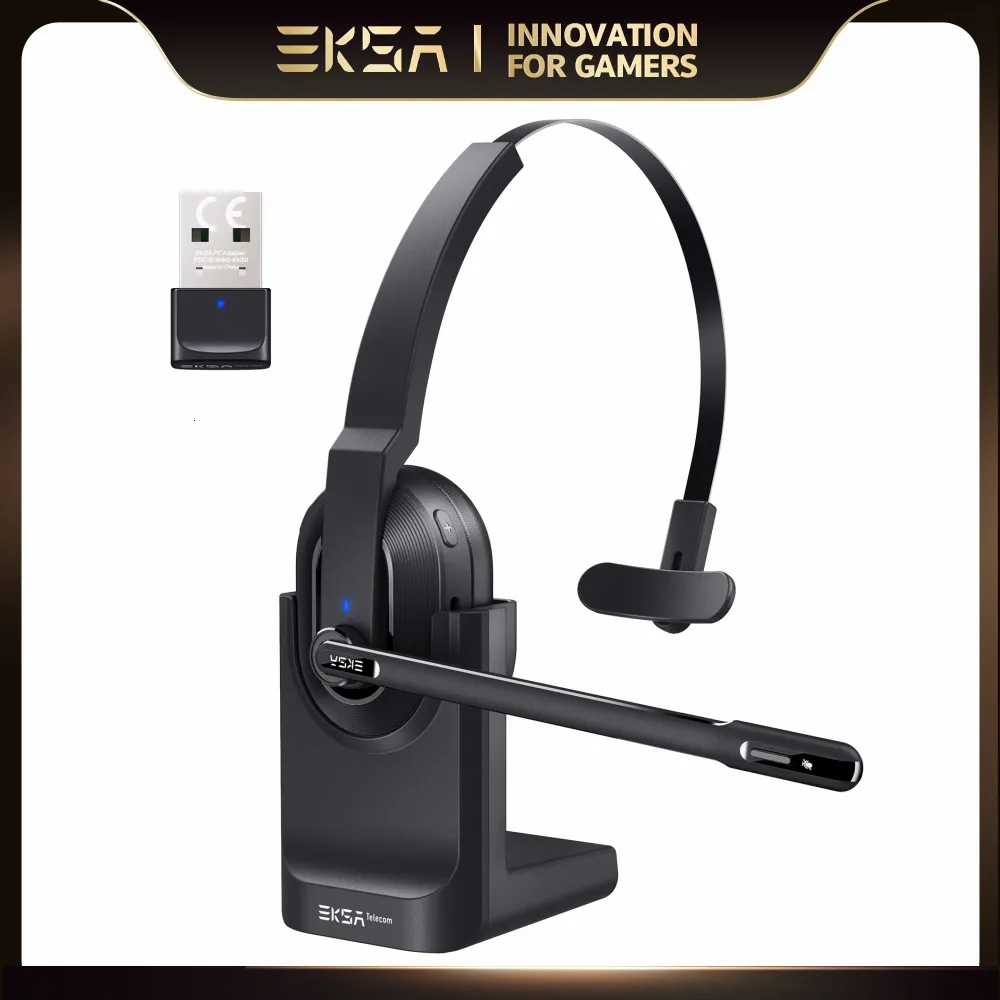 Mobiltelefonörlurar Eksa H5 Bluetooth 5 0 Headset PC trådlösa hörlurar 2 Mics Enc med laddningsbas USB -dongle för Office 230412