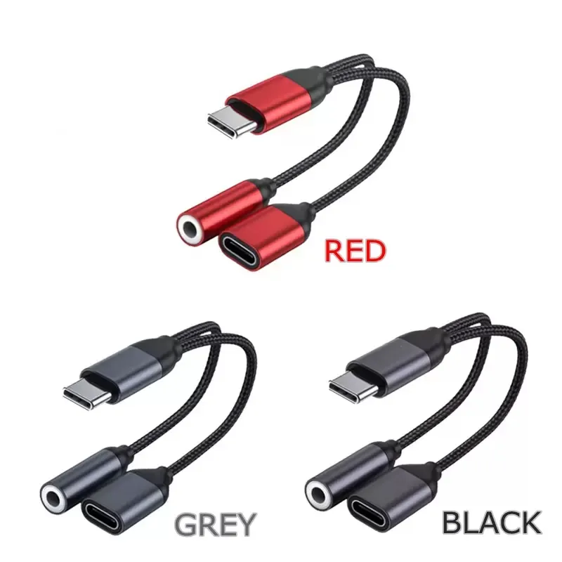 2 In 1 Type C Earphone Charger And Audio Headphone Type C Adapter With