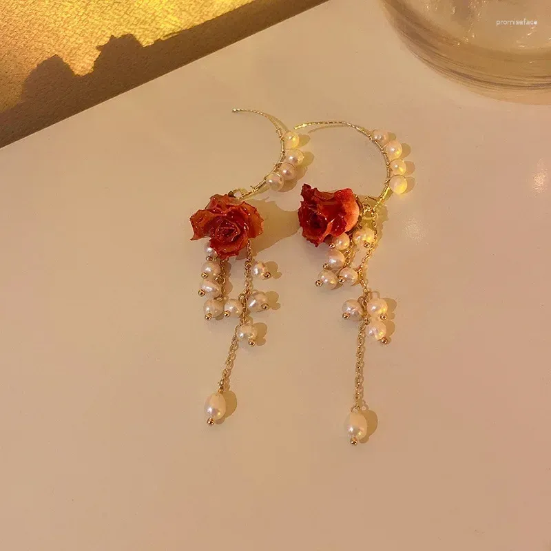 Halsband örhängen set koreansk mode odödlig blomma pärlhalsband armband klavikel för kvinnor