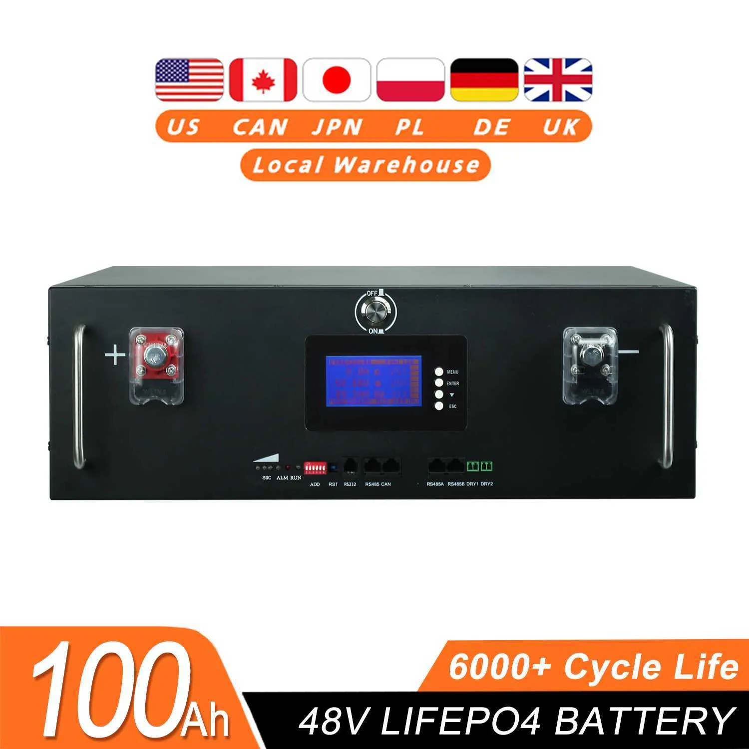 NYA 48V 100AH ​​LIFEPO4 Batteripaket 51.2V 5KW Litiumjärnfosfatbatterier 16S 100A Inbyggd BMS 48V Pack för Solar No Tax