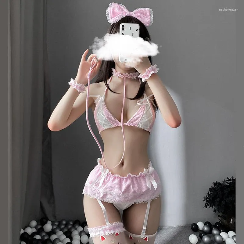  Women's Sexy Lace Lingerie Set Cute Bow Lolita Bra and