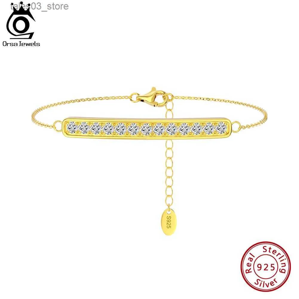 Bracelets de cheville ORSA bijoux 14K or 925 argent Sterling Tennis bracelets de cheville pour les femmes mode d'été AAAA Zircon pied chaîne Bracelet bijoux SA59 Q231113