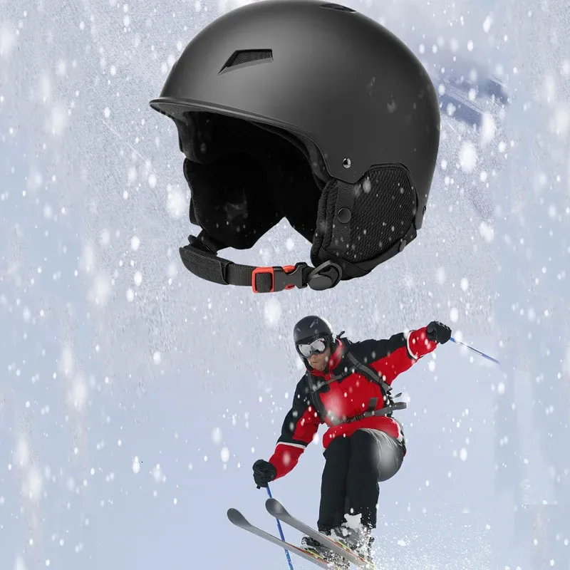 Casques de ski Casque de Snowboard sécurité casque de Ski professionnel avec cache-oreilles casque de Ski Sport de plein air chapeau de planche à roulettes avec lunettes sangle fixe 231113