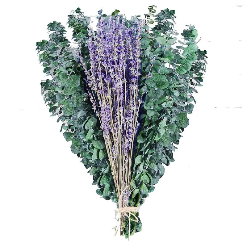 Decorative Flowers 15 Pcs Dried Preserved Eucalyptus Stems & Lavender Bundles For Shower 17In Leaves