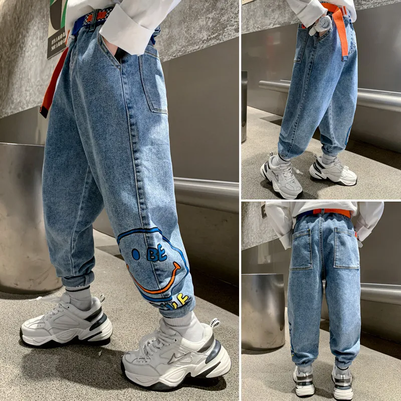 Jeans Children Loose Harlan Jeans Denim Pants Spring Kids Jeans Pocket Letters Children Big Packet PP Jeans Boy Clothes 230413