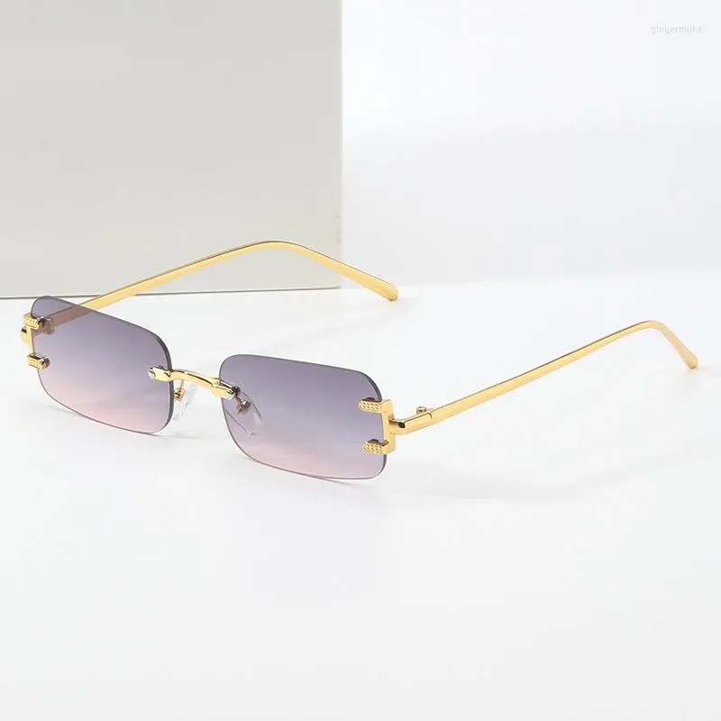 Lunettes de soleil sans bords pour femmes et hommes, design carré, tendance, mode Vintage, nuances métalliques, UV400