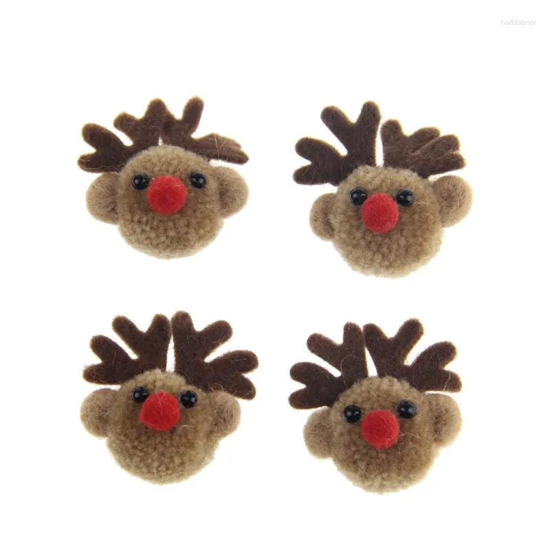 Hair Clips 10pcs/lot 50MM 3D Handmade Wool Felt Cartoon Animal Deer Button Patch Kawaii Christmas Style Garment Shoes Decor