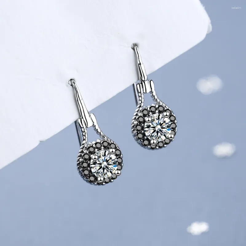 Brincos pendurados sólido 925 prata esterlina vs2 obsidian diamante brinco para mulheres moda aros mujer oreja bizuteria preto anéis