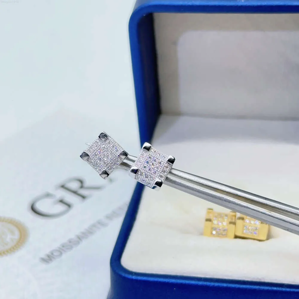 Hiphop Jewelry Brincos quadrados de prata Moissanite esterlina com certificado Gra para mulheres