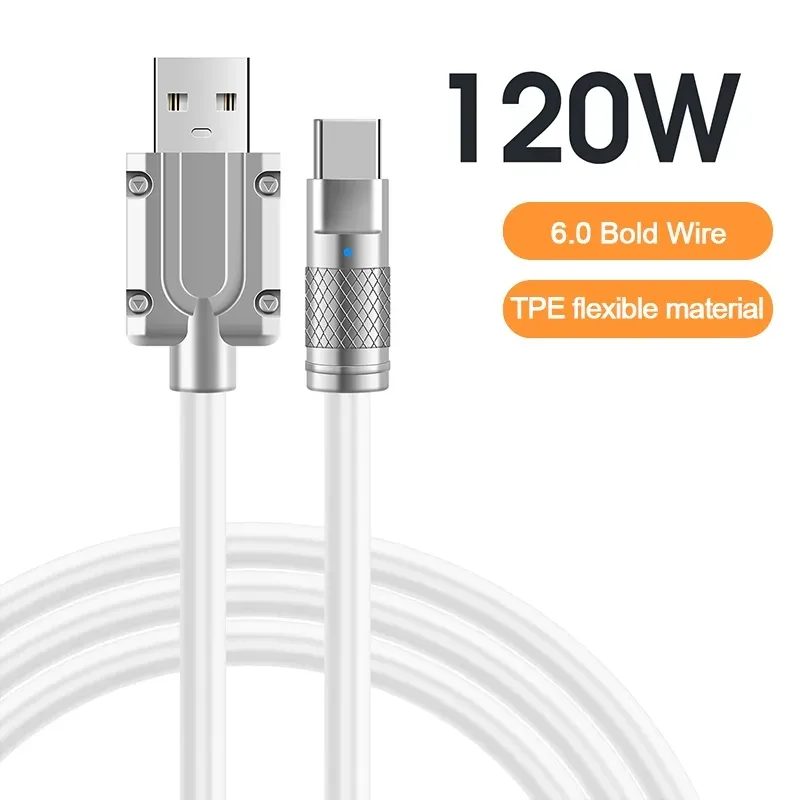 USB-зарядное устройство Type-C 120W 6A Super быстро зарядное кабельное кабельное жидкое силикон для Xiaomi Huawei Samsung Bold 6.0 Линия данных Rainbow Colors 818d