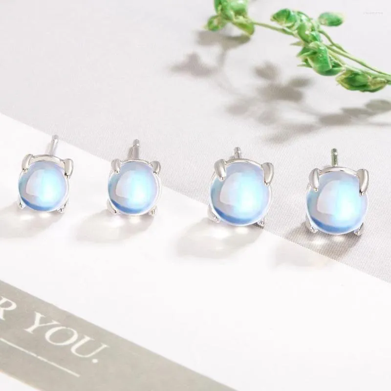 Stud Earrings 925 Sterling Silver Round Moonstone Crystal Women Small For Luxury Fine Jewelry Accessories Wholesale GaaBou