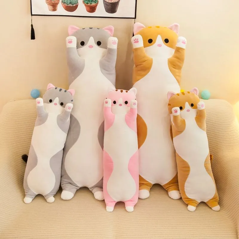 Mignon Long chat en peluche poupée en peluche doux pour la peau élastique chat en peluche oreiller cadeau d'anniversaire décoration de la maison Long chat jouet