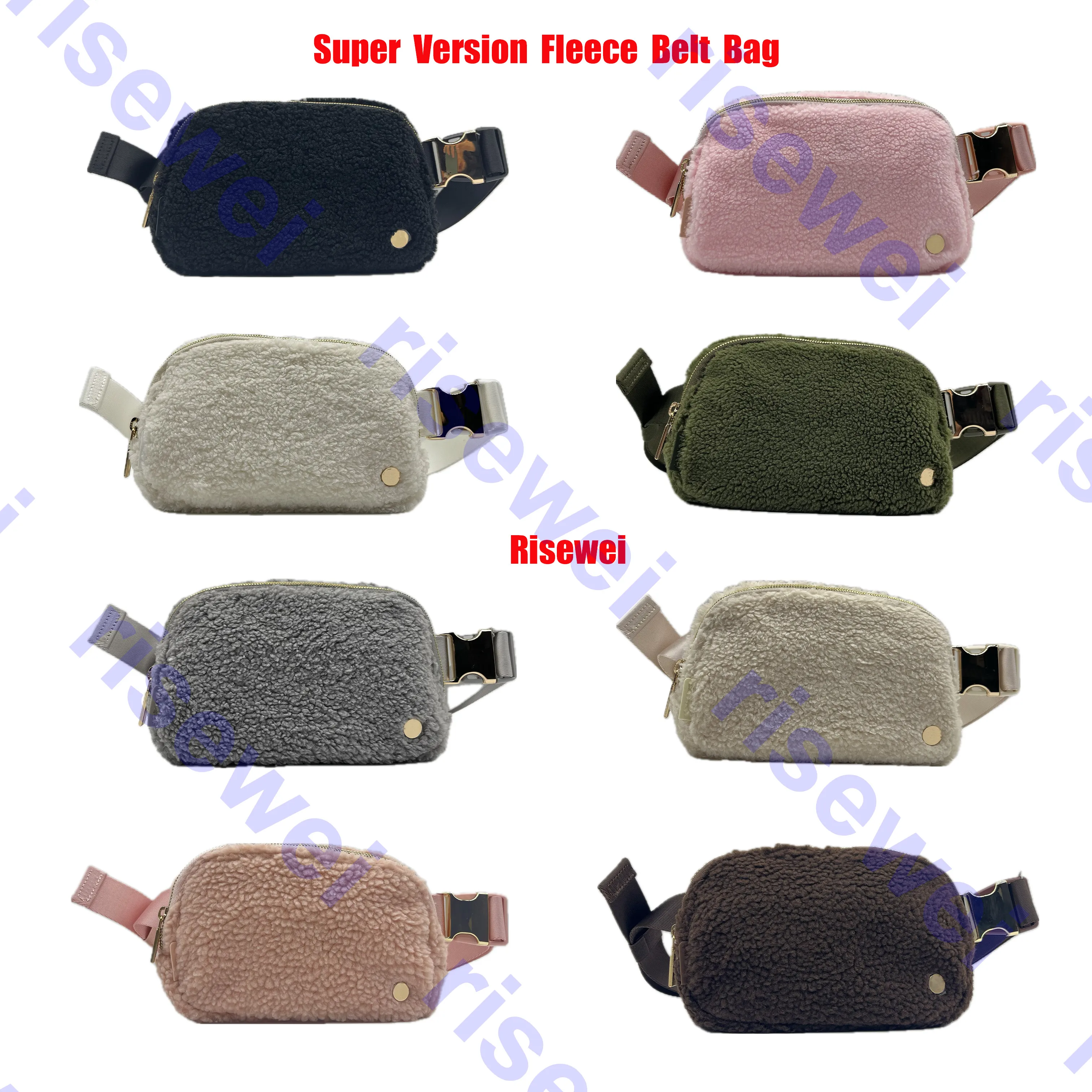 Everywhere Belt Bag Fleece Yoga Outdoor Waist Pack Bag Risewei Wool Lambhair Soft and Comfortable Bag Gold Color Metal Zipper label 1L