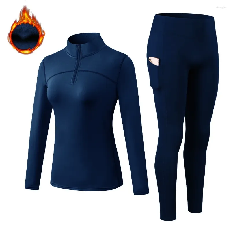 Yoga roupa inverno feminino roupa interior térmica conjuntos de gola alta rápido seco longo johns thermo camisa feminina roupas quentes