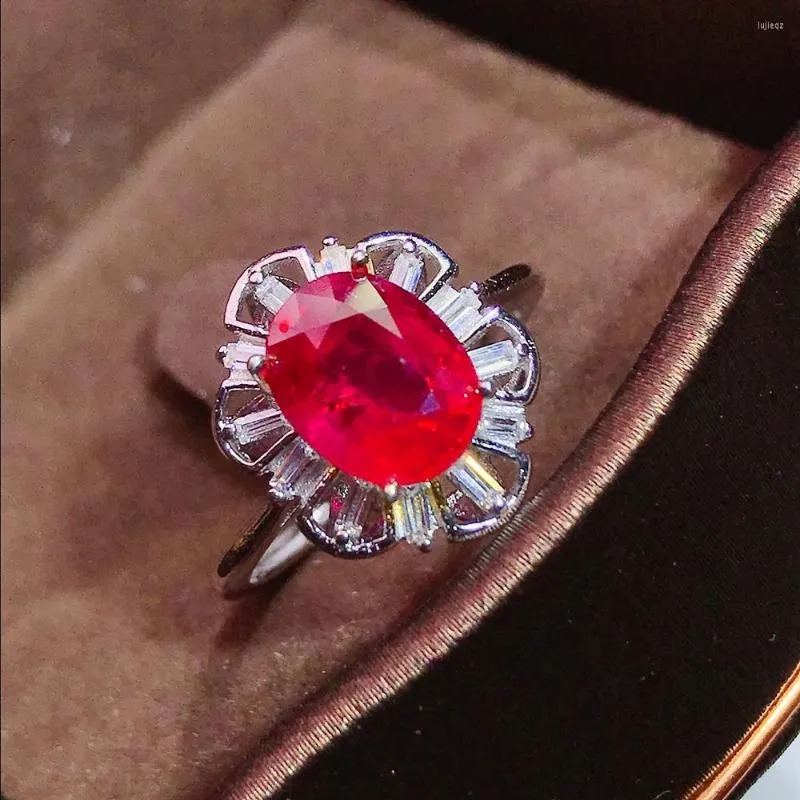 Cluster Rings Natural 3ct Ruby Ring 925 Sterling Silver Simple And Exquisite Style Recommended By The Owner Authentic Color