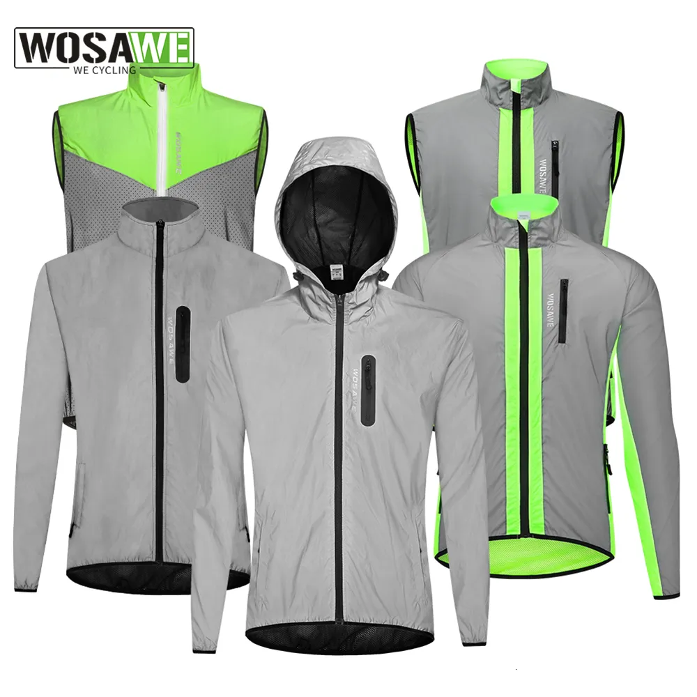 Cycling Jackets WOSAWE Full Reflective Cycling Jacket Men's Coat Spring Autumn Bicycle Windbreaker Bike Soft Windproof Waterproof Running Jacket 230412