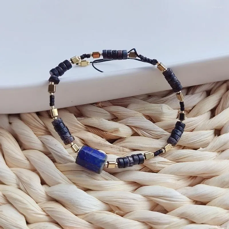 Pulseira de miçanga lapis natural lazuli vintage minimalista da moda Bohemian Hand tecida