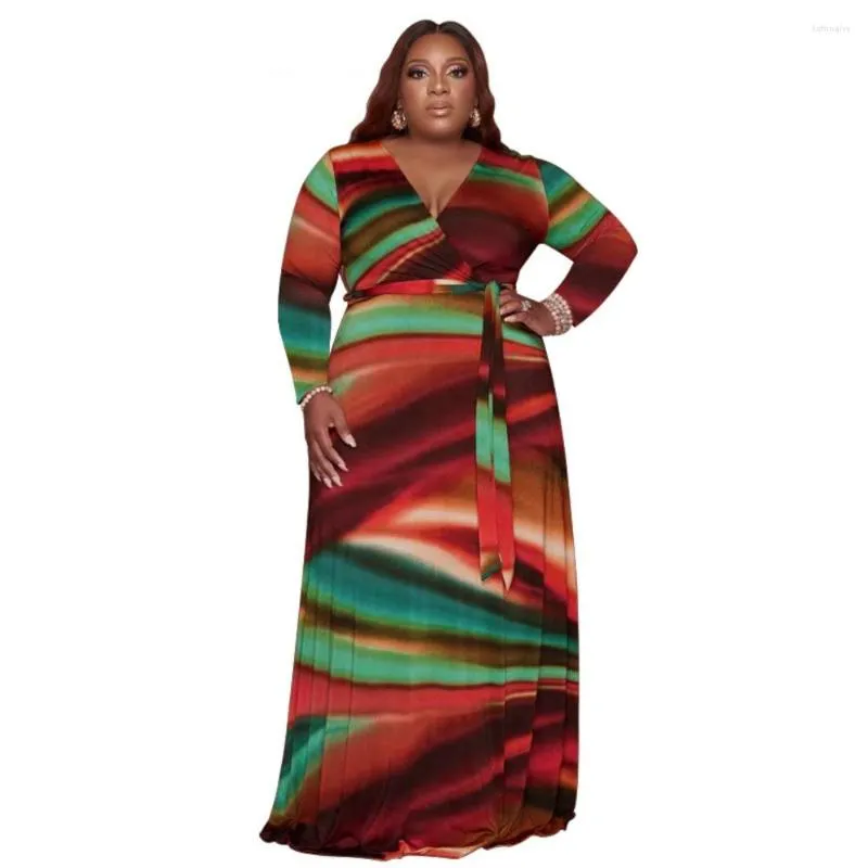 Grande taille robes grandes belles femmes Maxi Robe femme Sexy col en V à manches longues Robe fille décontracté lâche Vestidos dame