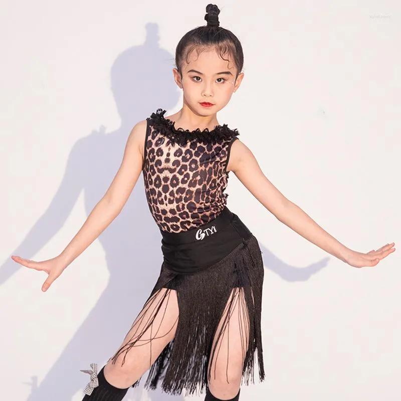 Stage noszenie letnie lampart tassels spódnice dla dziewcząt moda cha salsa tango latynoskie ubrania taneczne SL7975