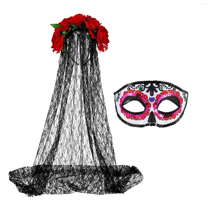 Bandanas Flower Crown Prom Tiara Halloween Rose Headband Mesh Wedding Headpiece Festival Costumes Day Of The Dead