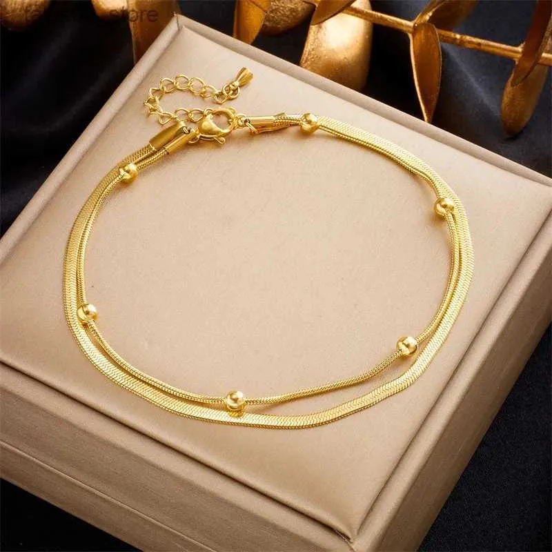 Fußkettchen 316L Edelstahl Gold Farbe Doppelschicht Fußkettchen Für Frauen Mädchen Neue Trend Bein Kette Wasserdicht Schmuck Geschenk Dropshipping Q231113