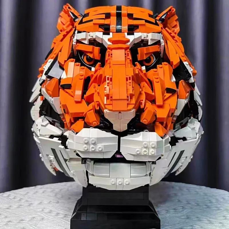 Pomysły na modele Diecast Tiger Head King of Beasts Budowanie bloków Dragon Tryb Cegły Symulacja Zabawki Zwierzęta do dzieci