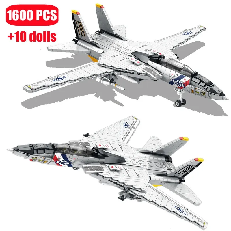 Diecast Model Military Airplane USA 4 Tomcat Fighter Building Blocks DIY Large Aircraft Weapons Bricks Kids Toys Boys Birthday Gifts 231110