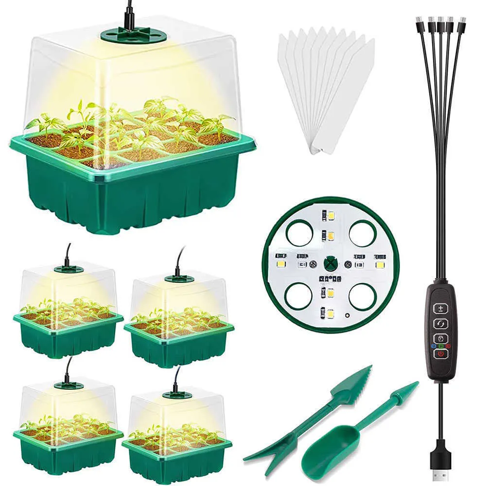 Grow Lights Seedling Trays Seed Starter avec Grow Light Full Spectrum 12 trous par plateau Nursery Phyto Lamp pour Home Plant Growing Propagator P230413