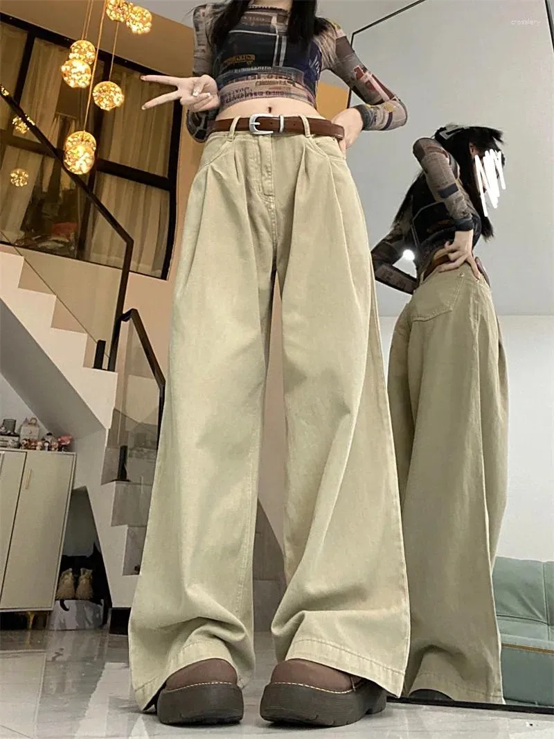 Jeans pour femmes Y2K Vintage Kaki Baggy Femmes Style Coréen Basique Blanc Denim Pantalon Surdimensionné Harajuku Rétro Pantalon À Jambes Larges