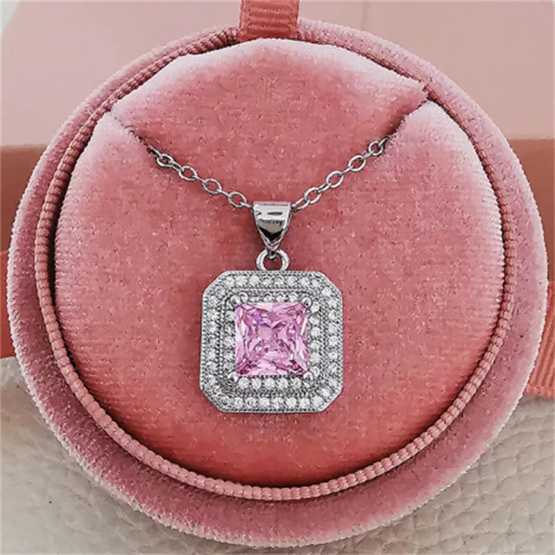 الفاخرة 925 Sterling Silver Square Netcer Netclace Lab Diamond Weddants Necklace for Women Bridal Charm Party Jewelry