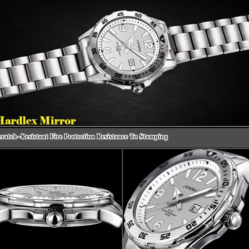 Men s Dive Sports Watch 2024 SINOBI 10Bar Waterproof Quartz Wristwatch with Auto Date Luminous Stainless Steel Luxury Watch for Men