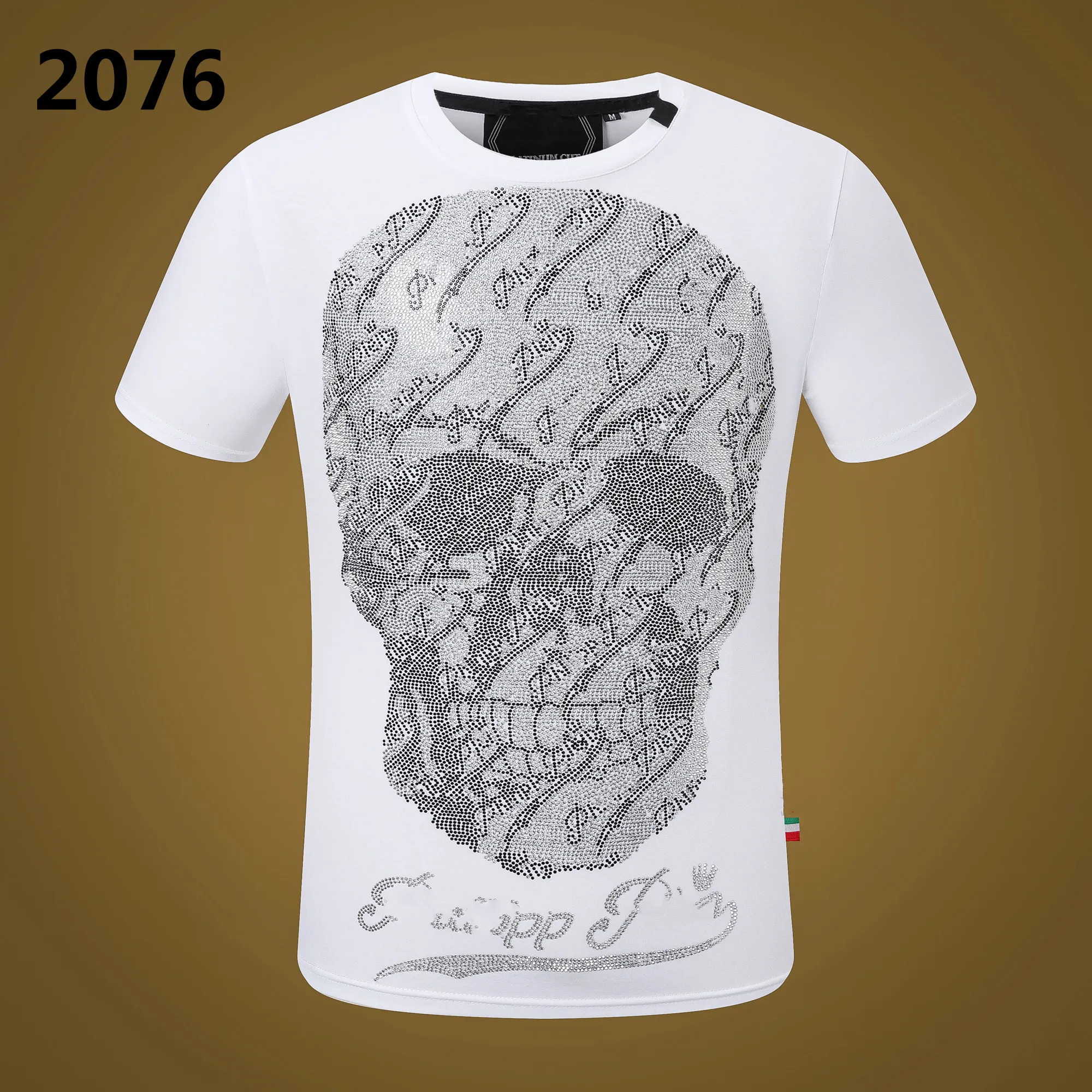 Mens Rhinestone Skull Print Skull T Shirt Slim Fit Summer Top With
