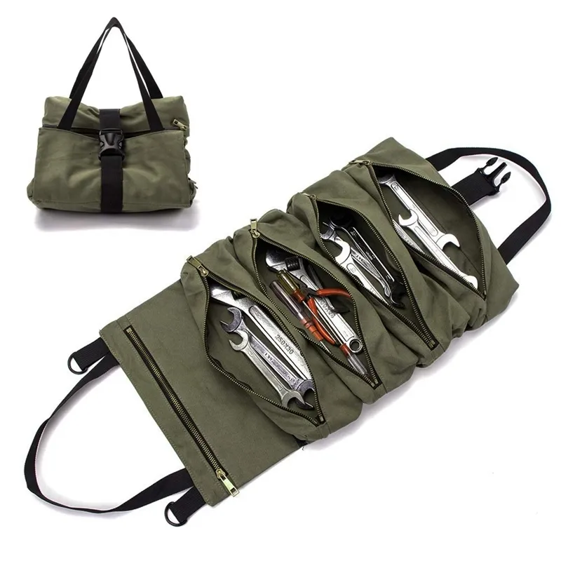 Tool Bag Tool Bag Roll Up Organizer Wrench Multi-Purpose Pouch Storage Case Canvas Waxed Heavy Duty Zipper Storage Bag 230413