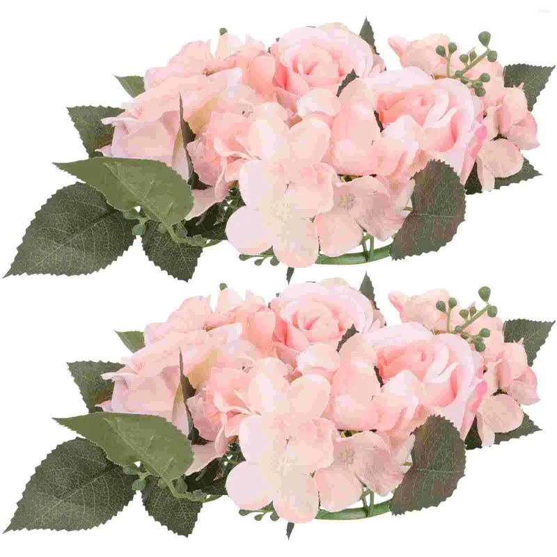 Bougeoirs Guirlande Couronnes Fleur Rose Porte Avant Artificielle Floral Printemps Anneaux De Mariage Valentine Anneau Pâques Été Fête Guirlande