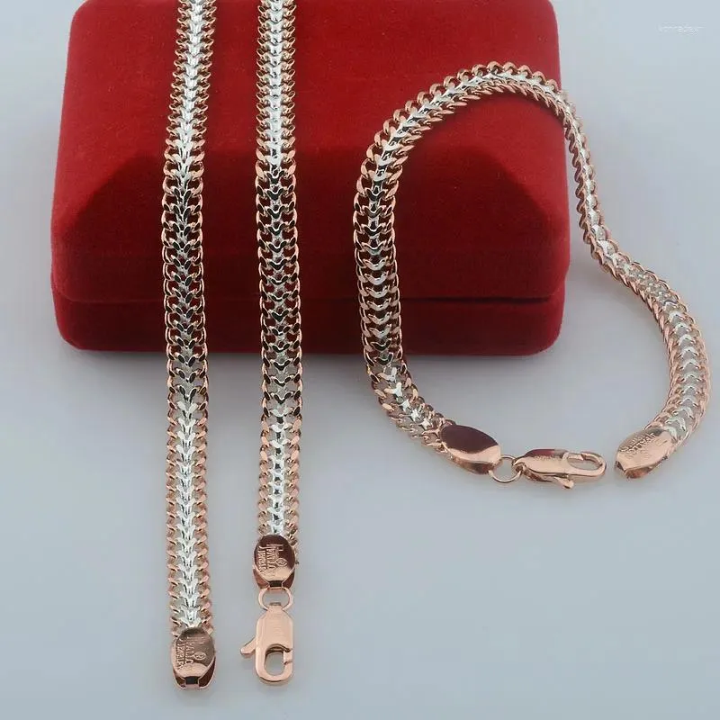 Necklace Earrings Set FJ 6mm Women Mens Curb Chains Brcelet 585 Rose Mixed White Gold Color Jewelry