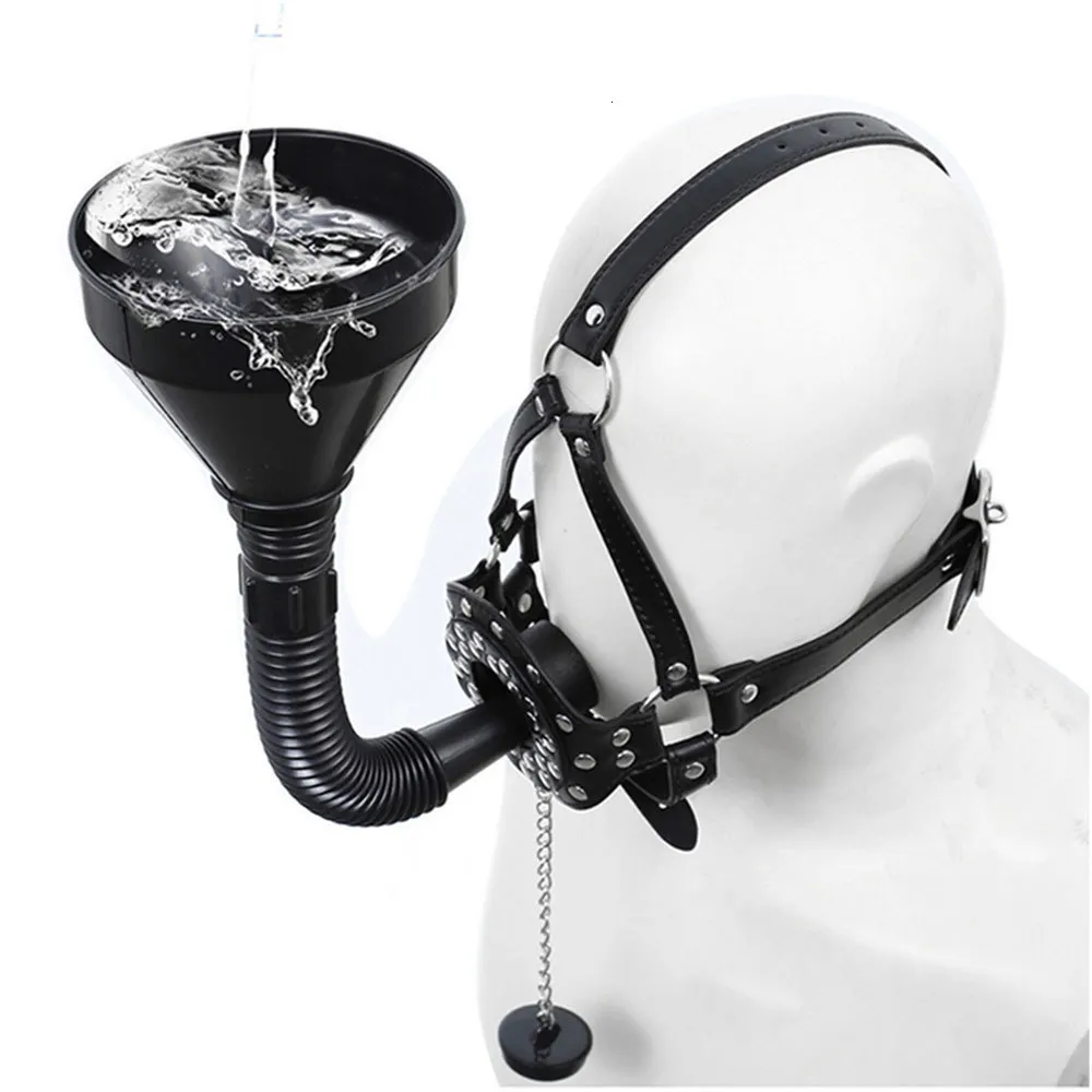 Toys para adultos Funelar o enema oral baba plug plug bdsm funil de banheiro aberto máscara máscara de mordaça de couro pu de couro bondage Bondage Game Toys de sexo 230413