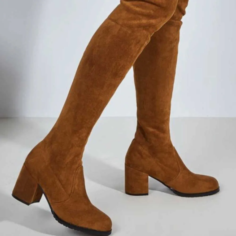 Boots Comemore Autumn Winter Mid Heel High-Heel With the Knee Long Long Women's Boots Flastic Plus 43 Fithigh Sock Booties AA230412