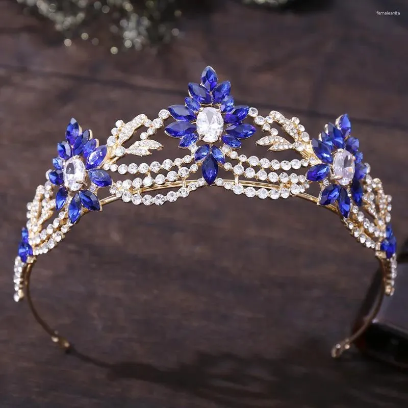 Pinzas para el cabello de moda para mujer, corona nupcial de cristal azul de lujo, diadema de color plateado, Tiaras para fiesta, accesorios de boda para novia