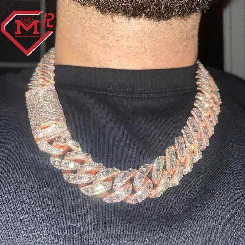 Rose Gold Rapper Cuban Link Chain Iced Out Moissanite Cuban Link