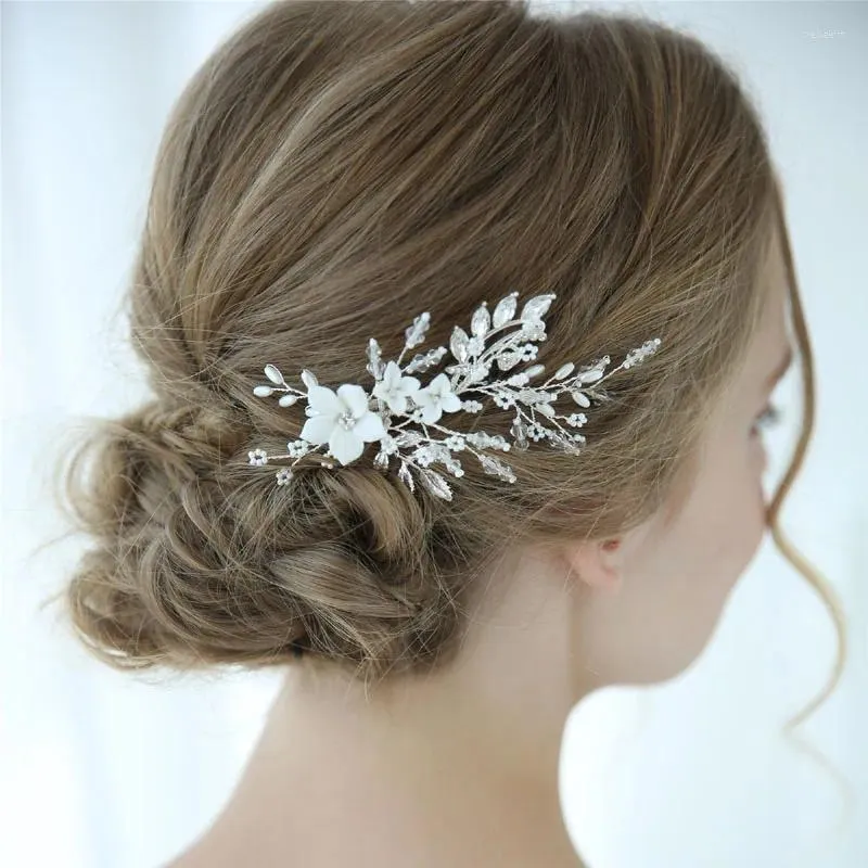 Fermagli per capelli Floralbride Fatti a mano, perle di cristallo, fiori, foglie, fermagli per matrimoni, fermagli per capelli da sposa, accessori per damigelle d'onore